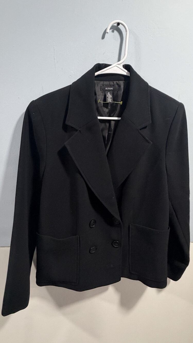 Alfani Jacket Womens 10 Black Double Breasted Mid Blazer Corpcore - Picture 1 of 7